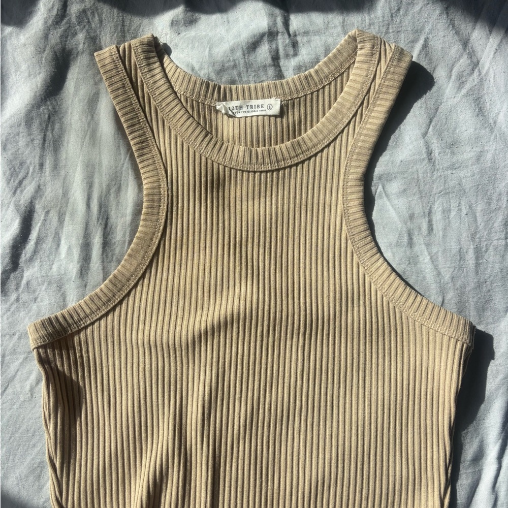 12th Tribe Ribbed Tank Top in Beige Tan